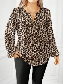 EMERY ROSE Plus Size Abstract Floral Pattern Versatile Long Sleeve Comfortable Top - Multicolor - View 3