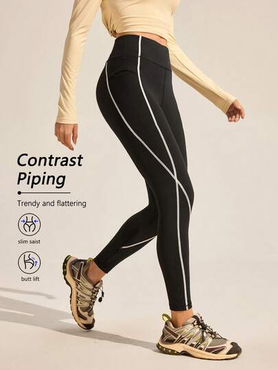 Exploreva 女士 Seam Design 日常健身户外紧身裤
