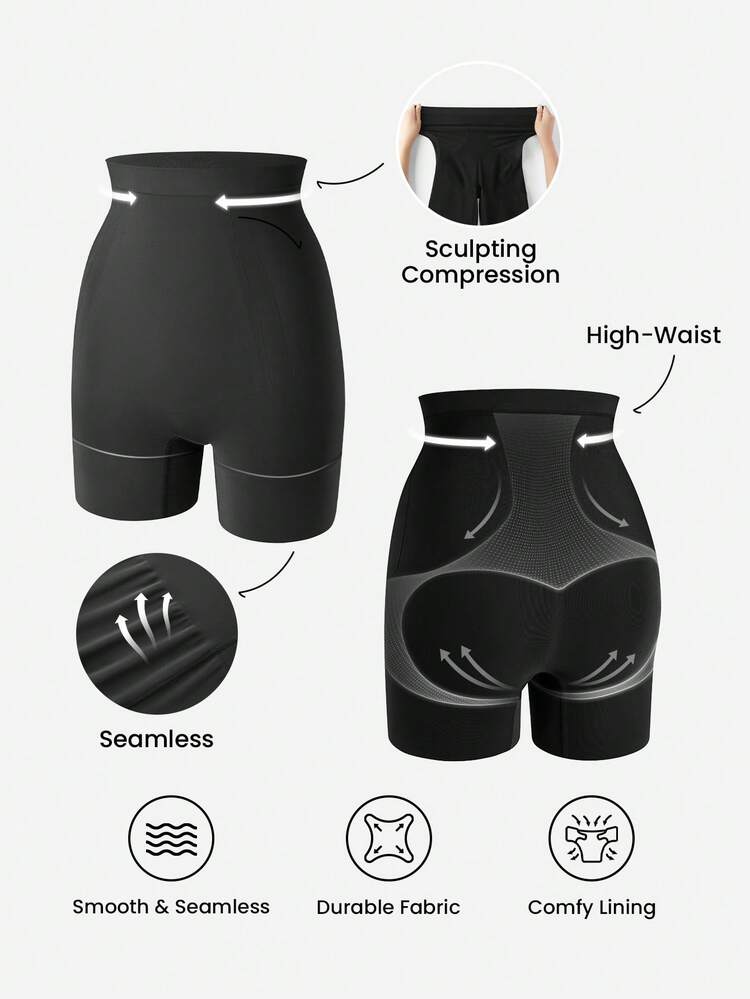1 Peça Shorts Modelador de Corpo Elegante Sem Costura Preto - Conforto o Dia Todo Leve - Controle do Núcleo Modelador - Calcinha de Cintura Alta - Modelador para Controle da Barriga e Emagrecimento das Coxas para Mulheres