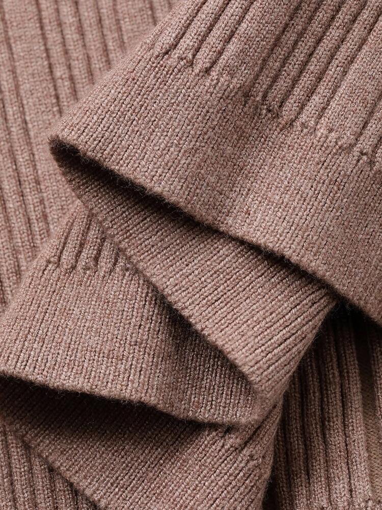 Dazy Plus Fashionable Elastic Fitted Half-Placket Turndown Collar Casual Long Sleeve Versatile Pullover Sweater, Autumn/Winter