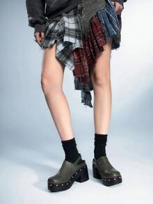 Sugerpunk Women's Slip-On Mule Shoes, New Fashion Buckle Rivet Slingback Shoes, Thick Sole Casual Flat Shoes - Green - View 7