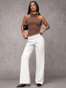 SHEIN BAE Women's Solid Color Pocket Flare Casual Pants,White Pant,Fall,Fall Clothes For Women - White - View 4