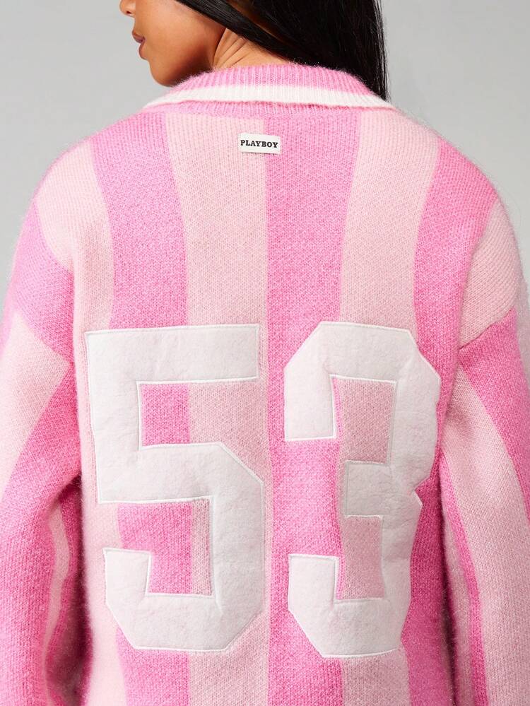 Missguided x Playboy Oversized Striped Knitted Sweater Dress With V-Neck Long Sleeves Fall Winter Casual Mini Dress