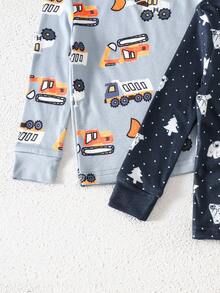 Baby Boys Pajama Set,Cute Navy Blue Polar Bear & Construction Truck Print Crew Neck Top And Pants,Autumn Lounge Snug Fit Four Season Outfit Sets - Multicolor - View 6