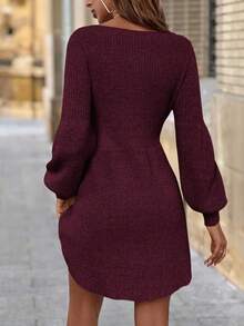 Solivie Abito casual lavorato a maglia a maniche lunghe con collo rotondo, tinta unita, autunnale