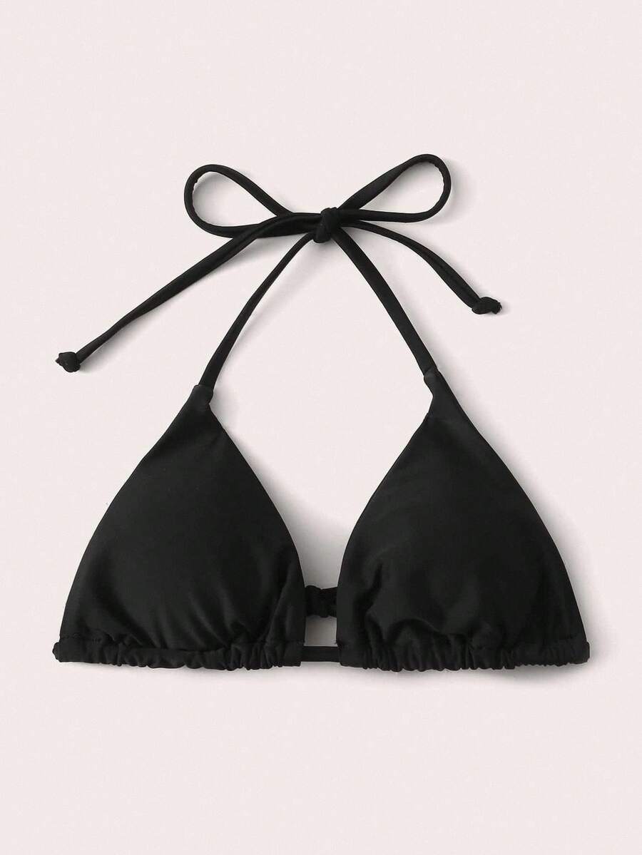 Oceva Women's Summer Beach Solid Color Halter Tie Sexy Triangle Cup Bikini Top (Removable Bow Tie) - Black - View 1