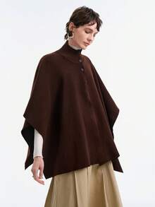 SHEIN Stylify Áo len cardigan dệt kim dáng rộng cổ cao cài nút hai lớp thời trang Hàn Quốc cao cấp thanh lịch mùa thu/đông - Cà phê nâu - Xem 5