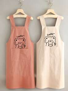 1PC Cute Bear Print Apron Baking Chef Uniform For Home Restaurant Use Oil Resistant Durable Soft Breathable Fabric Front Pocket For Phone Unisex Kitchen Coat For Housework Job - Multicolor - View 11