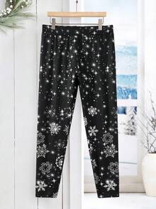 Rusticease Quần legging lót nhiệt họa tiết bông tuyết cỡ lớn, mặc thường ngày cho mùa thu/đông - Nhiều màu - Xem 2