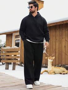 Manfinity CasualCool Pantalones de chándal casuales de unicolor y cálidos con barra ancha para hombres, pantalones de chándal negros - Negro - Ver 4