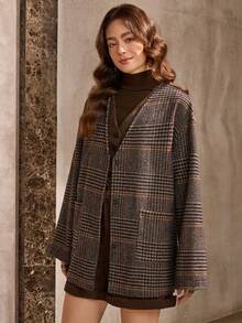 Wildy Retro 90s American Western Casual Street Fashion Plaid Open Front Jacket, New Winter Collection