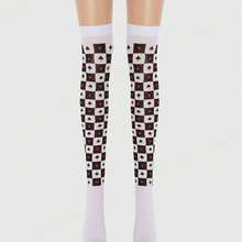 ROMWE Goth Gestreifte & geometrische Muster Überknie-Socken - Schwarz, Weiß und Rot 3 Farben - Übersicht 6