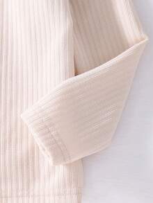 SHEIN Genkimix Kids Girls Apricot Ribbed Fabric Long Sleeve T-Shirt With Lace Trim Collar, Comfortable Casual Elegant Fashion, Suitable For Spring, Autumn, Winter - Apricot - View 4