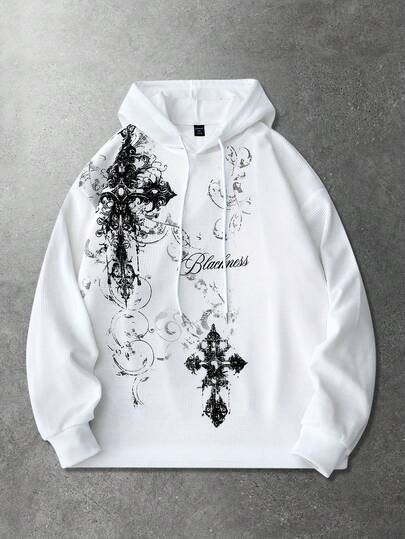 Men's Casual Cross Print Hoodie Sweatshirt, Autumn