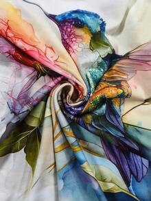 INAWLY 女士休闲花卉和鸟类印花圆领短袖 T 恤 - 彩色 - 查看 3