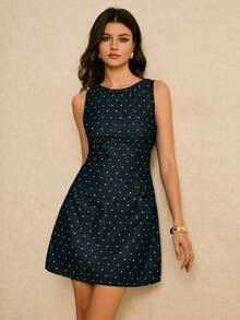 Poéselle 女士时尚波点印花牛仔露背系带连衣裙 - 彩色 - 查看 8