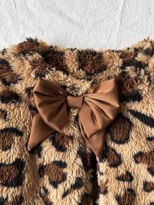 SHEIN 3Months-3Years Baby Girl Coat 1pc Casual And Street Daily Style Coat Fall Outfits For Girl,Long Sleeves Warmer Cheetah Print Fabric Fleece Jacket - Brown - View 3