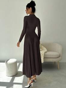 Firerie Đầm ôm body tay dài xếp ly chữ A thanh lịch dành cho nữ, đa năng cho mùa thu - Cà phê - Xem 3