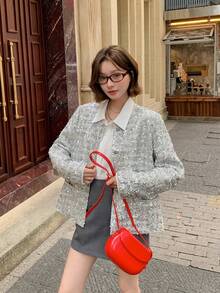 DAZY 韩版亮片装饰女士常规外套，适合派对、嘉年华等场合穿着 - 灰色 - 查看 6