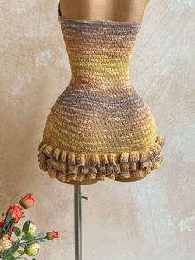 Soleia 度假露肩荷叶边渐变针织女式连衣裙，波西米亚风，度假风，钩针编织，亚麻，纹理 - 彩色 - 查看 5