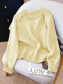 Franclia Women's Elegant French Beaded Hollow Shoulder Sleeve Sweater