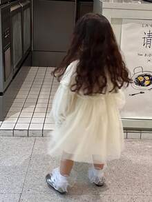 DAZY 女婴/幼儿韩式生日派对正式礼服，网纱拼接设计 - 杏色 - 查看 2