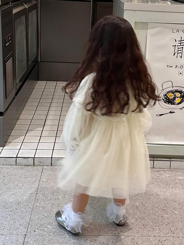 Baby Girl Korean Style Birthday Party Formal Dress With Mesh Patchwork
