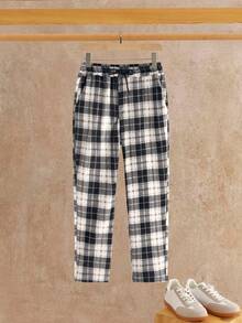 Manfinity NXTstreet Men's Casual Plaid Print Drawstring Loose Sweatpants Flannel Men Casual Pant Men Black And White Pants Gap Men Pajama Pant Lounge Pants Men Plaid Pants Scotland - Black and White - View 7