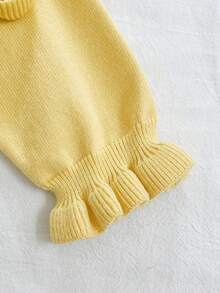 Mädchen süßer gestrickter Pullover, Blumen 3D-Dekor Rundhals Pullover, gelber Langarm-Top geeignet für den täglichen Gebrauch, Ausflüge, Sport, Outdoor-Aktivitäten, Partys - Gelb - Übersicht 4