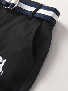 SHEIN 两件套男童骑士刺绣撞色长袖polo衫和裤子，休闲套装 - 彩色 - 查看 7