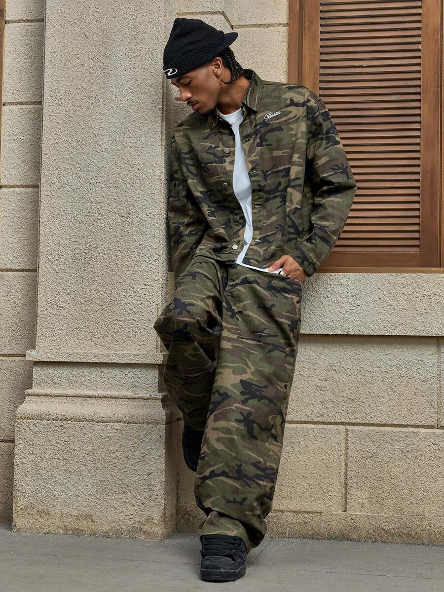 AXEPEAK Men's Long Sleeve Shirt & Pants Casual Washed 2-Piece Suit Set