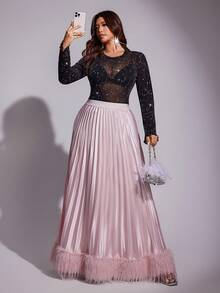 Viva Relle Plus Size Pink Pleated Skirt, Elegant Niche Draping Fashion Skirt - Pink - View 4