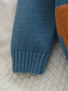 SHEIN Toddler Boys' Sweater With Small Fox, Dog, Shiba Inu Animal Patterns, Blue, Brown, White Pullover Sweater, Thick Soft Cozy, Suitable For Home, Outings, Vacation, Christmas Party, Halloween Party - Blue - View 4