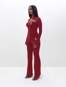 Áo dài tay có khóa kéo phía trước, in chữ. - Màu Đỏ Sâu - Xem 4