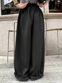 DAZY Pantaloni de damă cu talie elastică, lejeră, cu picior drept, casual și formal, culoare uni, toamnă/iarnă - Gri - Vizualizare 2