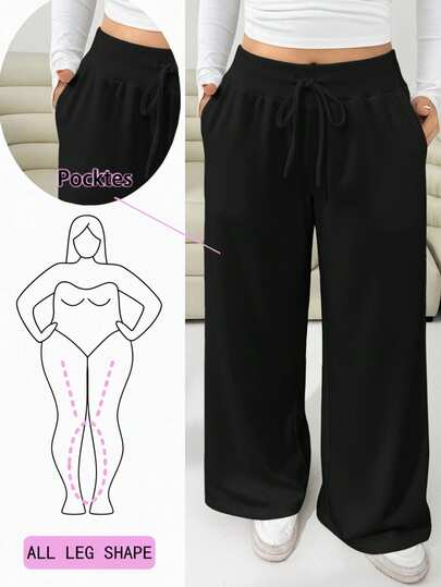 Solflare Plus Size Women's Casual Versatile Black Pants, Autumn/Winter