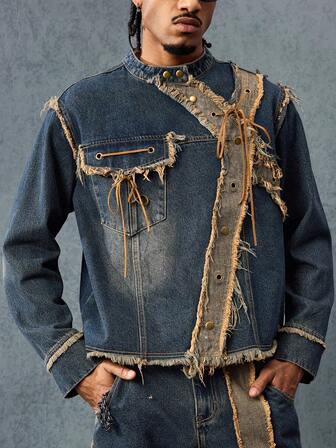 Street Life Men's Vintage Motorcycle Jacket, Brown-Yellow Collar