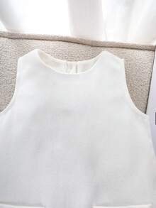 Elladie kids Young Girls Elegant, Sweet & Cute Black Bow Decor Pocket Sleeveless Simple Casual White Dress - White - View 6