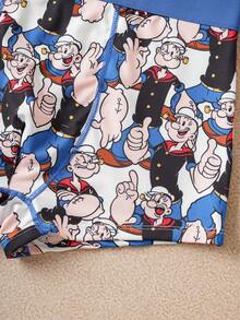 Popeye X SHEIN Quần lót boxer nam thoải mái, in họa tiết tương phản toàn bộ - Màu xanh lam - Xem 4