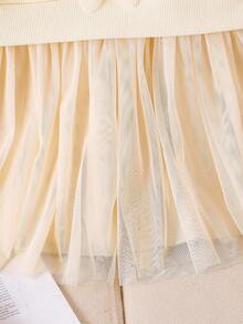 SHEIN Glamorique Kids 女童杏色长袖碎花珍珠纽扣卫衣撞色网纱公主裙，时尚儿童休闲初秋迷你裙 - 杏色 - 查看 6