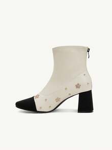 CUCCOO CHICEST Autumn/Winter New Beige Chunky Heel Elastic Elegant Comfortable Non-Slip Versatile Women Ankle Boots For Christmas - Beige - View 9