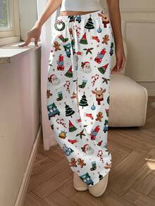 Aloruh Quần dài in hình cây thông Noel và tuần lộc Giáng sinh dễ thương, thoải mái, cạp trễ thanh lịch, thích hợp đi chơi hộp đêm - Nhiều màu - Xem 6