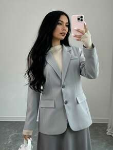 Almamuse 女士梭织宽松休闲百搭时尚甜美风长袖西装外套，秋冬款 - 鏽棕色 - 查看 4