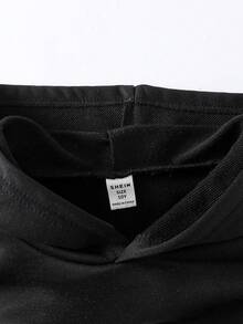 SHEIN Tween Girl Black And White Autumn/Winter Cropped Hooded Sweatshirt With Star&Wide-Leg Drawstring Pants,Cow Boy School Back-To-School Daily Outings Set - Black - View 4