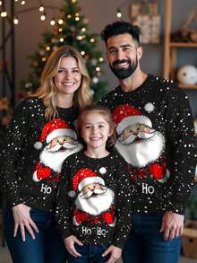 Manfinity Homme Men's Cute Santa Claus "Merry Christmas" Pullover Sweatshirt Couple, Long Sleeve Top - Multicolor - View 5