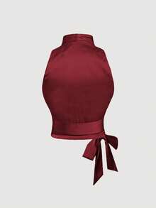 SHEIN MOD Top de tirantes sin mangas con nudo en la espalda y cruce en el frente en talla grande, color albaricoque vintage