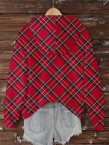 EMERY ROSE Felpa casual con stampa a quadri e maniche a lanterna, adatta per feste/inverno, felpa rossa, Capodanno, per donne, inverno per donne, inverno per donne, felpa invernale da donna - Multicolore - Visualizzare 2