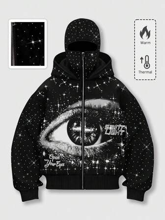 Street Life Men's Punk Street Style Graphic Print Rhinestone Embellished Sweatshirt Sweatshirt Jacket, Autumn/Winter