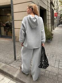 Muchica 2025 Autumn/Winter New Casual Outdoor Daily Hoodie & Sweatpants 2 Pieces Set, Versatile, Loose Fit, Gray, Plus Size