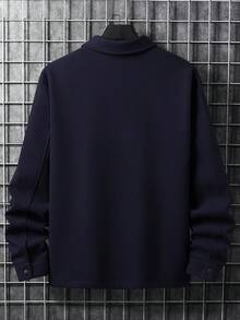 Manfinity Homme 男士长袖休闲纯色夹克，秋冬季百搭单品 - 藏蓝色 - 查看 2